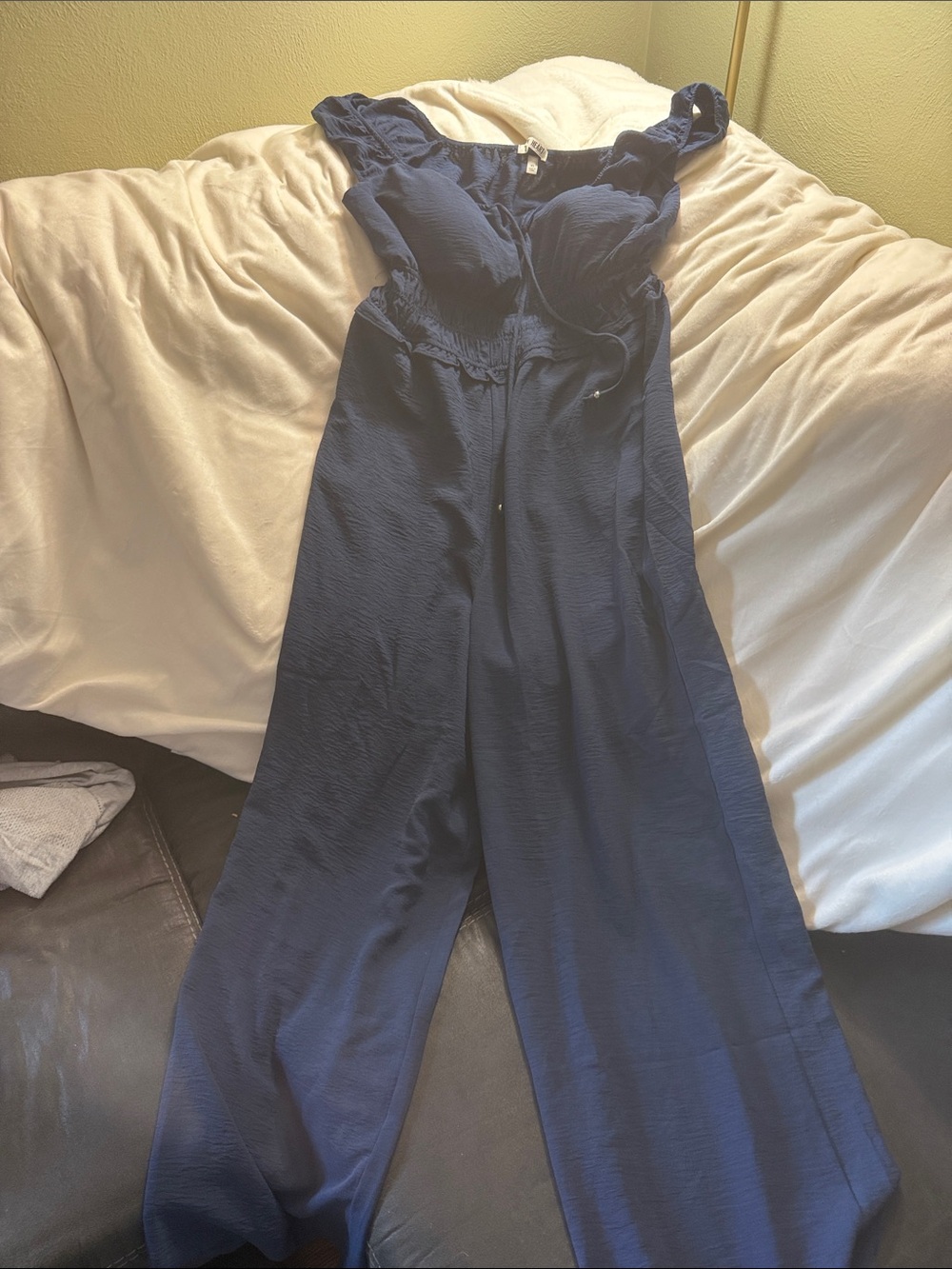 Derek Heart Navy Wide-Leg Jumpsuit with Tie Waist